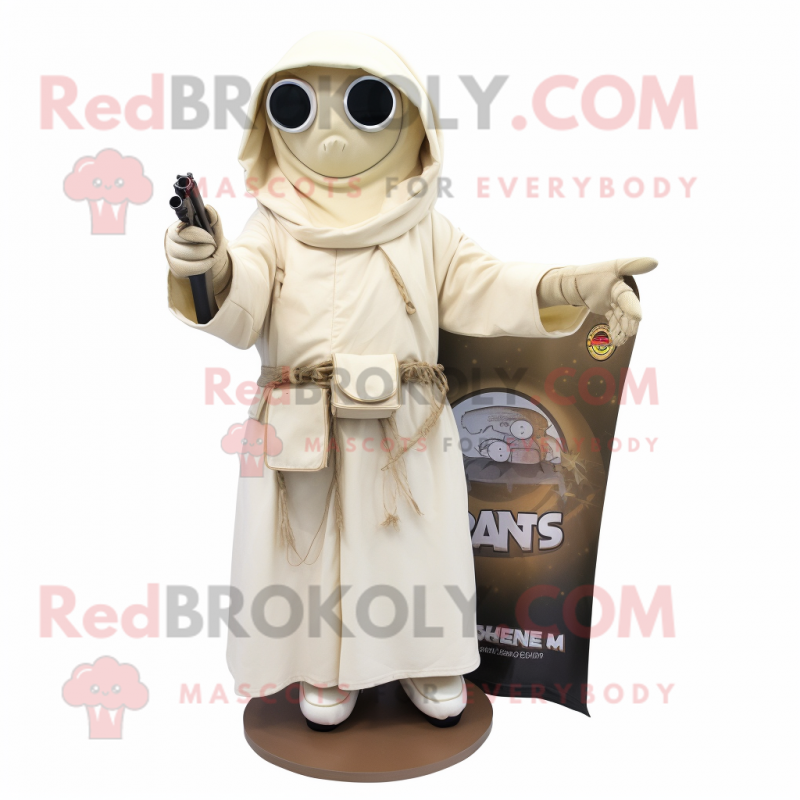 Cream Sniper mascot costume character dressed with a Wrap Dress and Shawls