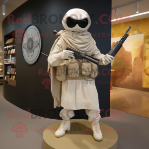 Cream Sniper mascot costume character dressed with a Wrap Dress and Shawls