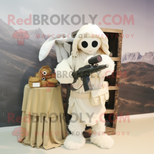 Cream Sniper mascot costume character dressed with a Wrap Dress and Shawls
