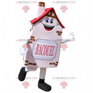 Mascotte de Bacouel de maison de maisonnette rose souriante -