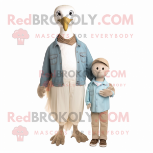 Beige Albatross mascot costume character dressed with a Mom Jeans and Tie pins