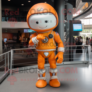 Orange Astronaut mascot costume character dressed with a Skinny Jeans and Hats