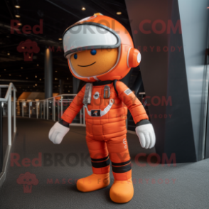 Orange Astronaut mascot costume character dressed with a Skinny Jeans and Hats