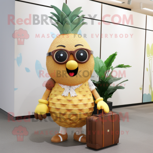 Tan Pineapple mascot costume character dressed with a Shorts and Handbags