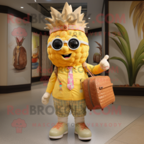 Tan Pineapple mascot costume character dressed with a Shorts and Handbags