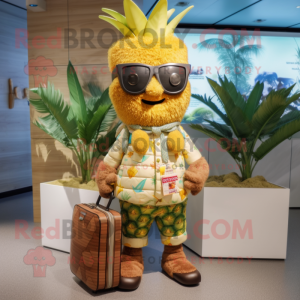 Tan Pineapple mascot costume character dressed with a Shorts and Handbags