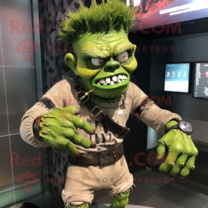 Olive Frankenstein'S Monster mascot costume character dressed with a Rash Guard and Bracelet watches