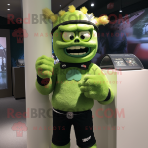 Olive Frankenstein'S Monster mascot costume character dressed with a Rash Guard and Bracelet watches