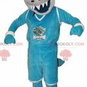 Mascote tubarão azul e branco parecendo feroz - Redbrokoly.com