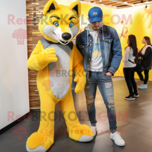 Yellow Wolf maskot kostyme...