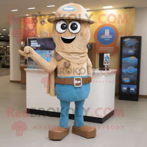 Tan Ice mascot costume character dressed with a Jeans and Brooches