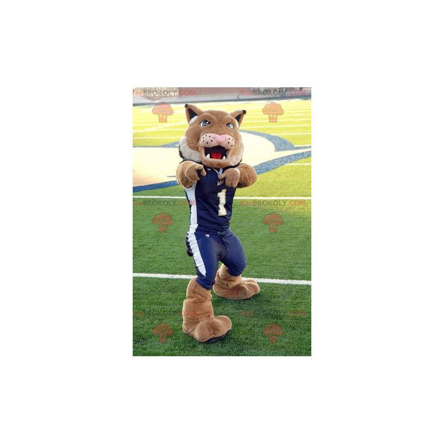 Brown lion tiger mascot in blue sportswear - Redbrokoly.com Brown lion tiger mascot in blue sportswear - Redbrokoly.com