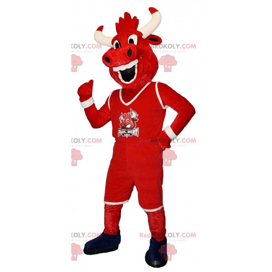 Mascote de búfalo de vaca vermelha e branca - Redbrokoly.com