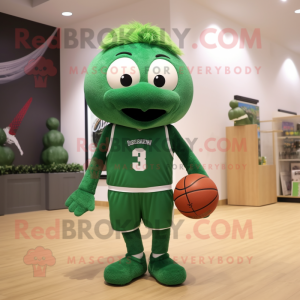 Forest Green Basketball Ball mascot costume character dressed with a Sweatshirt and Suspenders