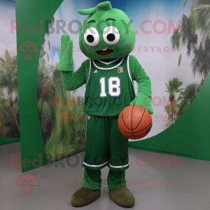 Forest Green Basketball Ball mascot costume character dressed with a Sweatshirt and Suspenders