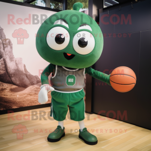 Forest Green Basketball Ball mascot costume character dressed with a Sweatshirt and Suspenders