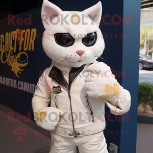 Cream Cat maskot kostym...