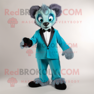 Cyan Lemur mascot costume character dressed with a Suit Pants and Shoe clips