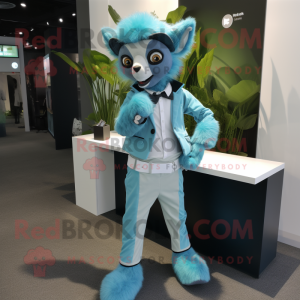 Cyan Lemur mascot costume character dressed with a Suit Pants and Shoe clips