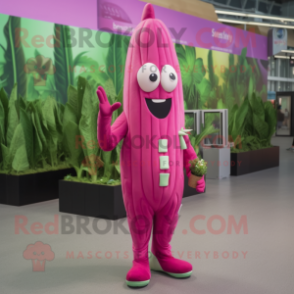 Magenta Asparagus mascot costume character dressed with a Jumpsuit and Hairpins