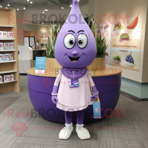 Lavender Squash mascot costume character dressed with a Pencil Skirt and Necklaces