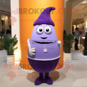 Lavender Squash mascot costume character dressed with a Pencil Skirt and Necklaces