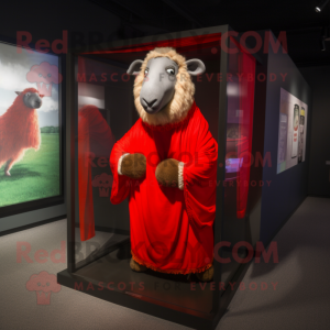 Red Suffolk Sheep mascot costume character dressed with a Rash Guard and Shawls