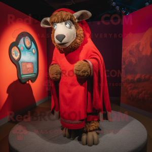 Red Suffolk Sheep mascot costume character dressed with a Rash Guard and Shawls