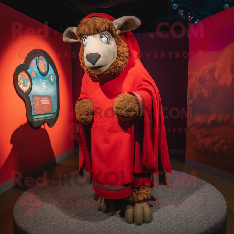 Red Suffolk Sheep mascot costume character dressed with a Rash Guard and Shawls Red Suffolk Sheep mascot costume character dressed with a Rash Guard and Shawls