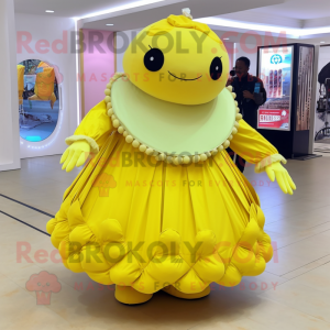 Lemon Yellow Glyptodon mascot costume character dressed with a Circle Skirt and Foot pads