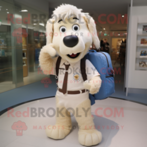 Beige Dog mascot costume character dressed with a Suit Pants and Backpacks