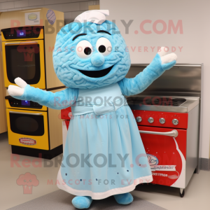 Sky Blue Lasagna mascot costume character dressed with a Skirt and Gloves