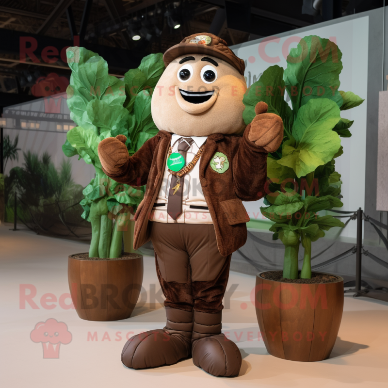 Brown Beanstalk mascot costume character dressed with a Bomber Jacket and Pocket squares Brown Beanstalk mascot costume character dressed with a Bomber Jacket and Pocket squares