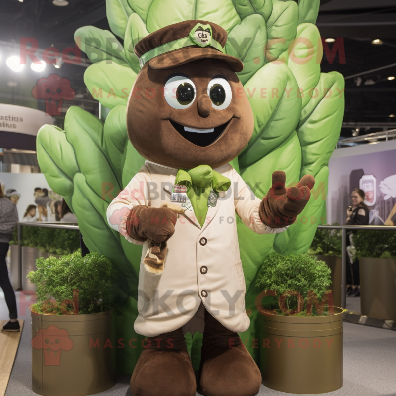 Brown Beanstalk mascot costume character dressed with a Bomber Jacket and Pocket squares Brown Beanstalk mascot costume character dressed with a Bomber Jacket and Pocket squares