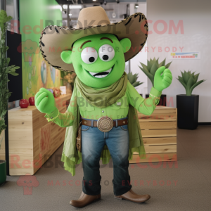 Lime Green Cowboy mascot costume character dressed with a Dress Shirt and Earrings