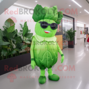 Lime Green Cabbage Leaf mascot costume character dressed with a Bodysuit and Eyeglasses