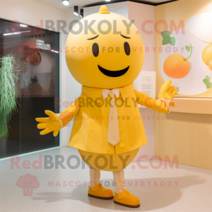 Yellow Apricot mascot costume character dressed with a Culottes and Ties