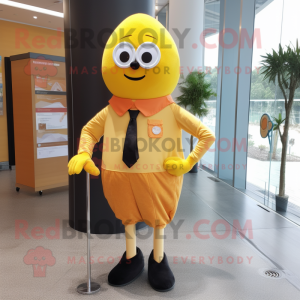 Yellow Apricot mascot costume character dressed with a Culottes and Ties