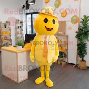 Yellow Apricot mascot costume character dressed with a Culottes and Ties