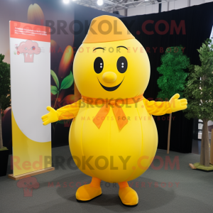 Yellow Apricot mascot costume character dressed with a Culottes and Ties
