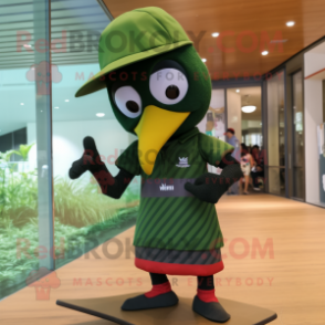 Olive Woodpecker mascot costume character dressed with a Rash Guard and Berets