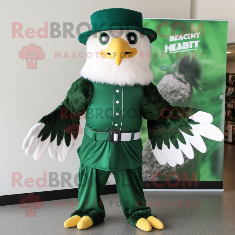 Forest Green Eagle mascot costume character dressed with a A-Line Skirt and Hats