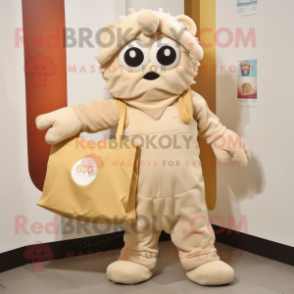 Beige But mascot costume character dressed with a Jumpsuit and Tote bags