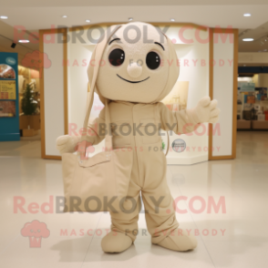 Beige But mascot costume character dressed with a Jumpsuit and Tote bags