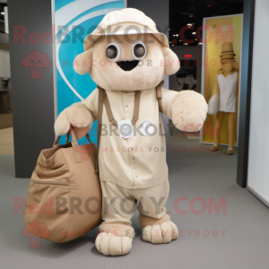 Beige But mascot costume character dressed with a Jumpsuit and Tote bags