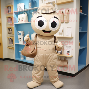 Beige But mascot costume character dressed with a Jumpsuit and Tote bags