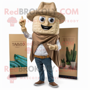 Tan Tacos mascot costume character dressed with a Cardigan and Pocket squares