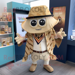 Tan Tacos mascot costume character dressed with a Cardigan and Pocket squares