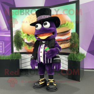 Purple Hamburger mascot costume character dressed with a Tuxedo and Scarf clips