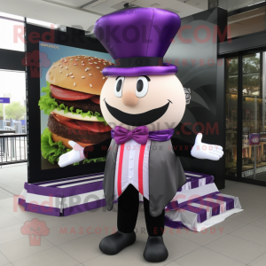 Purple Hamburger mascot costume character dressed with a Tuxedo and Scarf clips